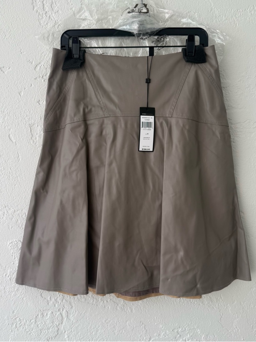 BCBGMaxAzria Taupe A-Line Faux Leather Skirt